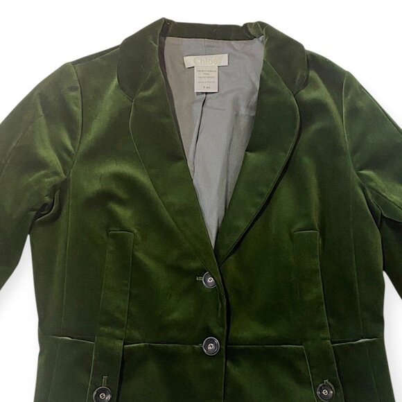 Chloe Velvet Cropped Blazer Green Cotton FR42 Made in France - Picture 6 of 15